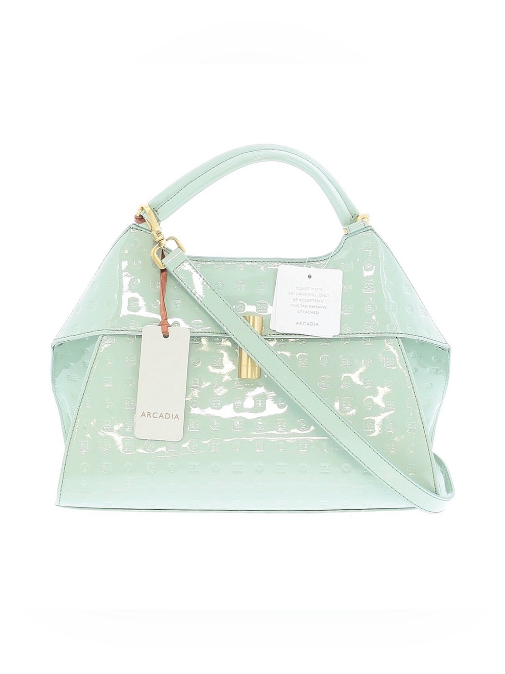 ARCADIA ~ Mint Color Patent Leather Top-Handle Satchel w/Crossbody Strap